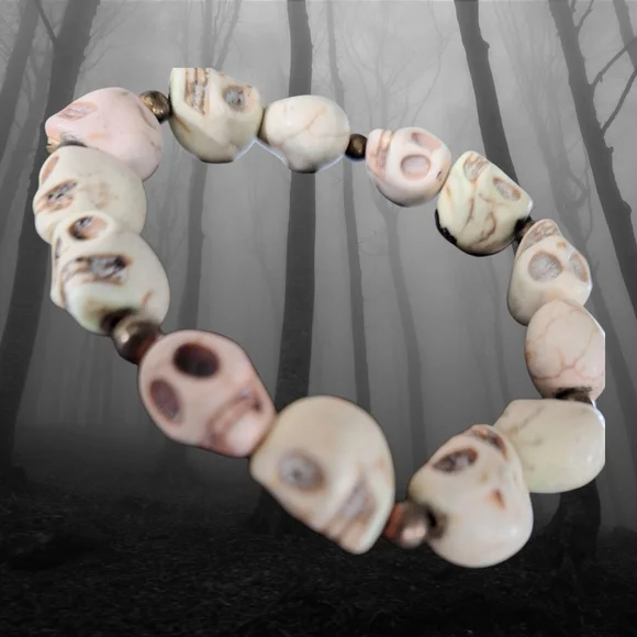 🍊Skull And Bead Bracelet - Cream and Brown - Picture 1 of 1